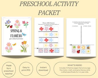 Spring Preschool Activity Packet: Math, Literacy (Digital Download)