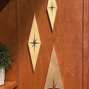 Mid Century Modern diamonds wall art with elongated starburst cut-outs