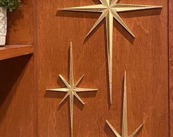 Mid Century Modern Elongated Pointed Starbursts - 3D printed -  Gold/Silver painted or Black/White/Aqua unpainted ~ Wall Art / Decor