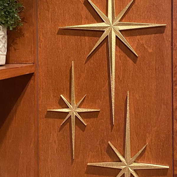 3D Printed Mid Century Modern Elongated Pointed Starbursts Wall Art, Painted or Natural