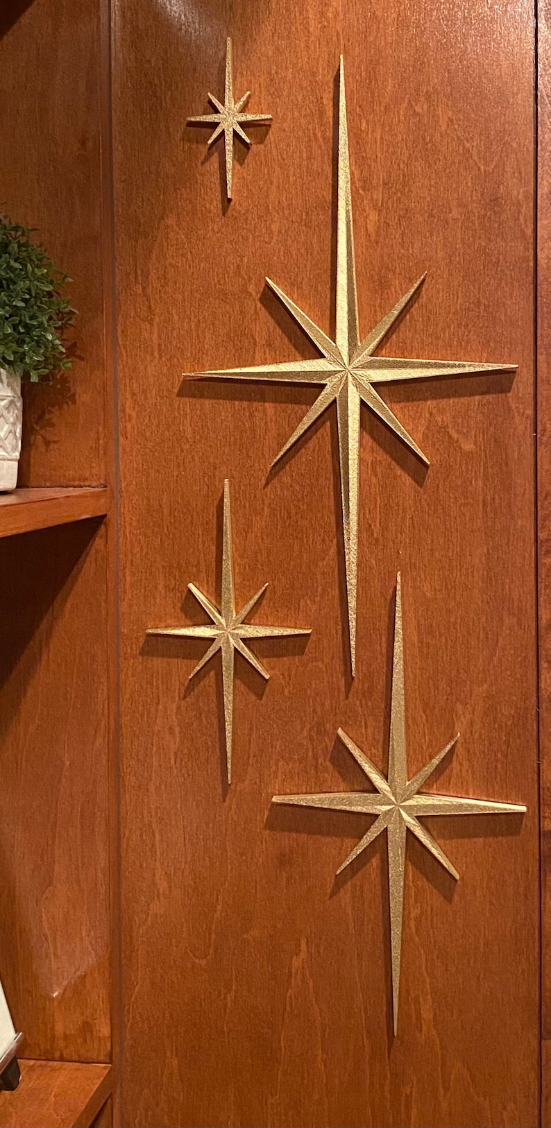3D Printed Mid Century Modern Elongated Pointed Starbursts Wall Art, Painted or Natural image 1