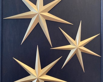 3D Printed 7-Point Stars (septagram): Elegant Home Decor Wall Art - Painted Gold/Silver, Unpainted Black/White