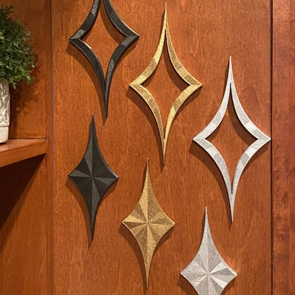 Mid Century Modern Eames Stil Starbursts - 3D gedruckt - Gold/Silber bemalt oder schwarz bemalt - Wanddekoration
