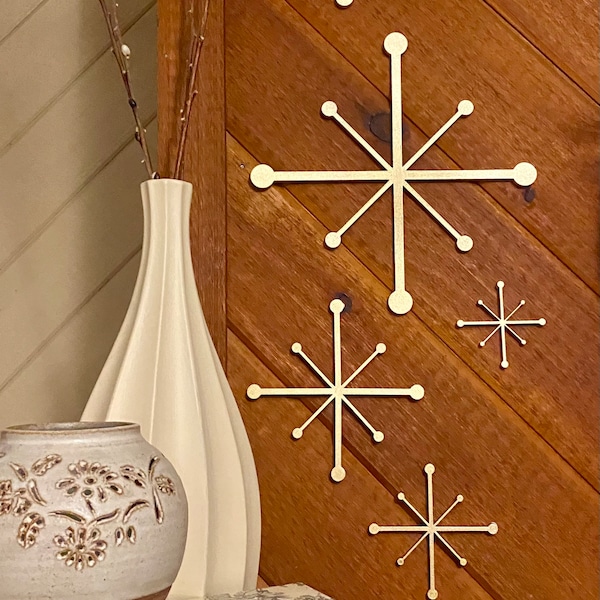 Mid century modern atomic stars - 3D printed and painted gold, silver, or unpainted natural black ~ Wall Art / Decor