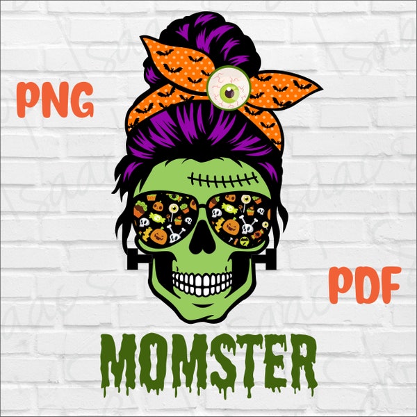 momster PNG | halloween shirt png | messy bun halloween png instant download | diy halloween shirt | zombie mama png | spooky messy bun file