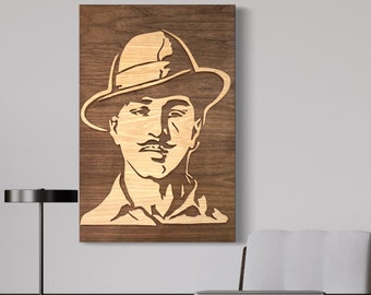 Wooden portrait of Bhagat Singh