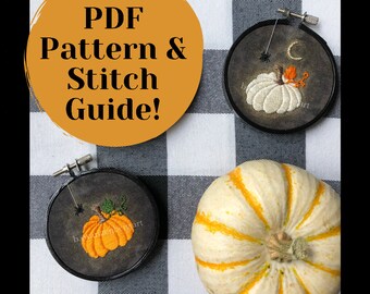 PDF Pattern and Stitch Guide - Mini Pumpkin with Spider Beginner Hand Embroidery - 2 patterns in 1!