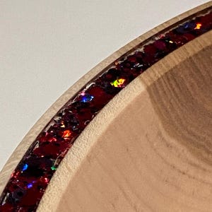 Elegant Maple bowl with Red glitter epoxy rim.