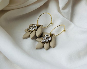 Polymer clay earrings | blossom | Green | Black | Beige | Zirconia