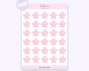 Sakura Cherry Blossom Mini Sticker Sheet / Cute Pastel Bullet Journal, Planner, Notebook, Scrapbook