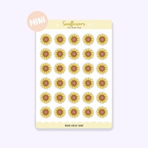Mini folha de adesivos de girassóis | Diário com balas pastel fofo, planejador, caderno, álbum de recortes
