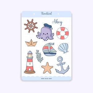 Maritime Sticker Sheet | Ästhetisches Bullet Journal, Planer, Notizbuch, Scrapbook