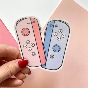 Cute Pink and Blue Joycon Controllers | Gaming, Gamer Girl Waterproof Laminated Vinyl Die Cut Sticker, Laptop Sticker