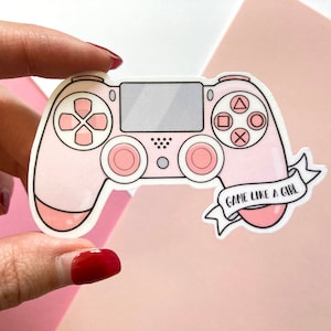 Cute Pink Gaming Controller Game Like a Girl Sticker | Cute Gamer, Waterproof Laminated Vinyl Die Cut Sticker, Laptop Sticker