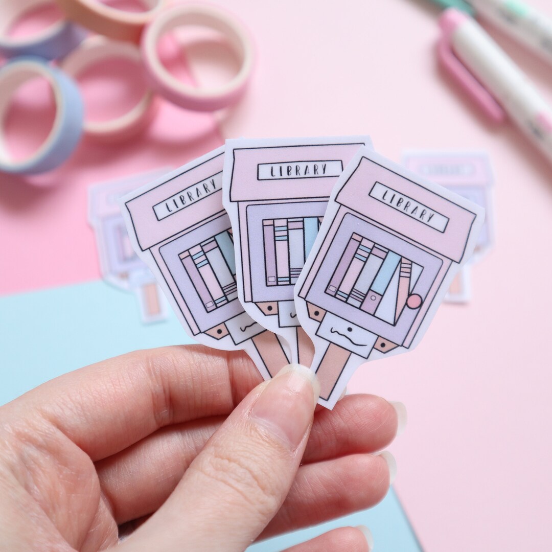 Sticker Mini Library Pastel Tiny Library Sticker | Waterproof Laminated Vinyl Die Cut ...