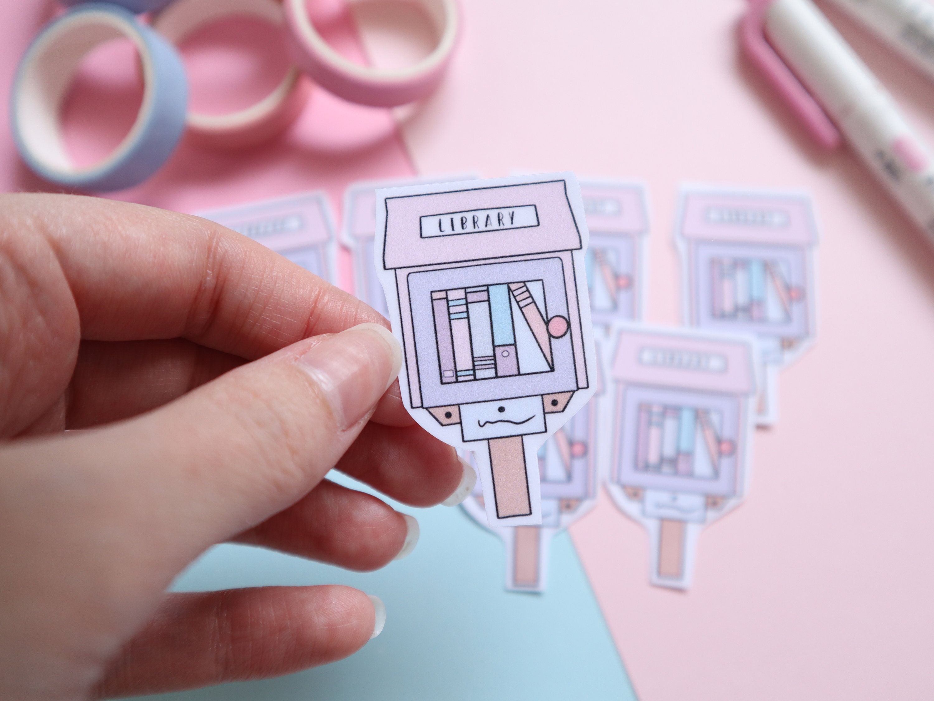 Sticker Mini Library Pastel Tiny Library Sticker | Waterproof Laminated Vinyl Die Cut ...