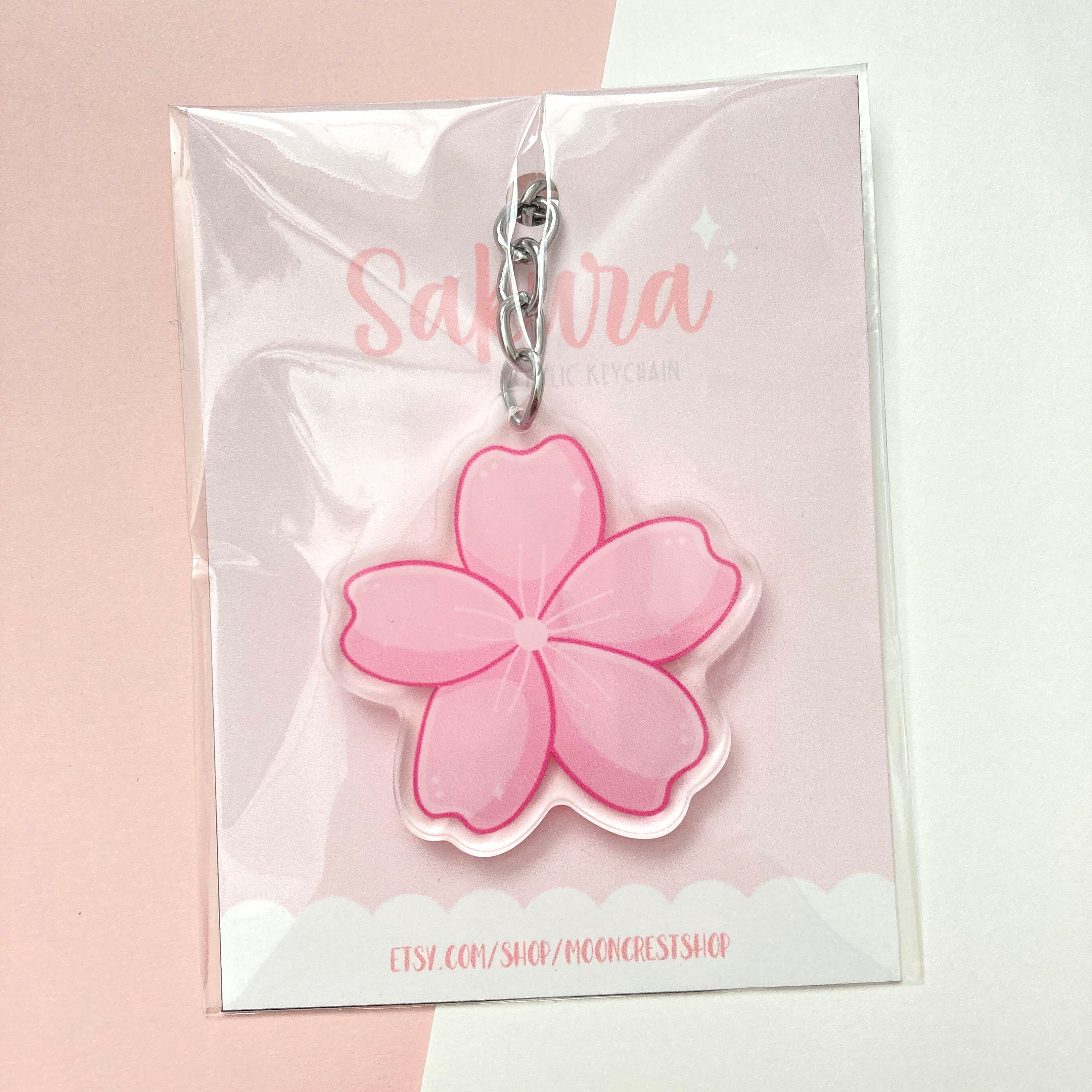 Sakura Cherry Blossom Cute Pink Acrylic Charm Keychain | Acrylic