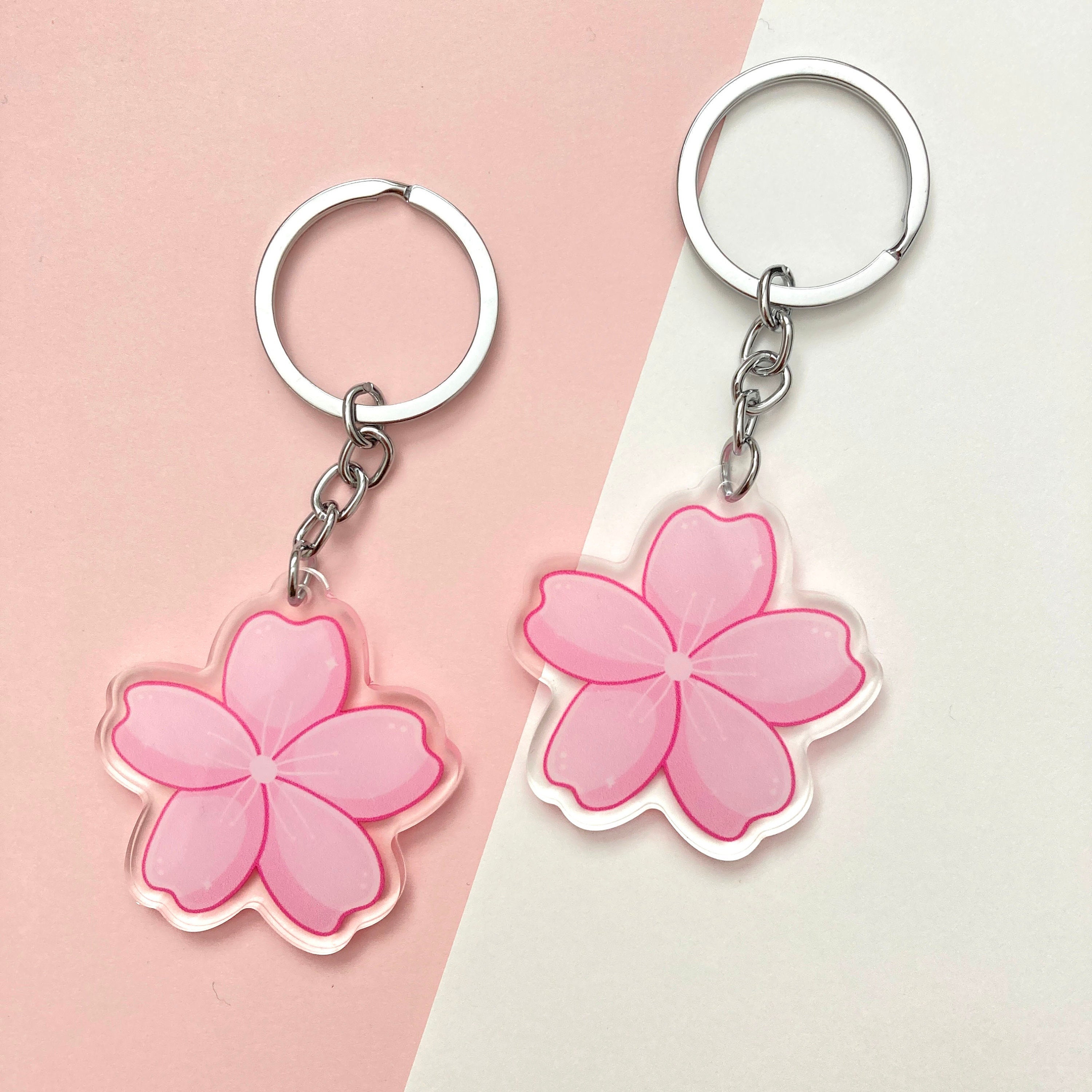 Laser Cut Mirro Gold Acrylic Kawaii Cherry Blossom Keychain