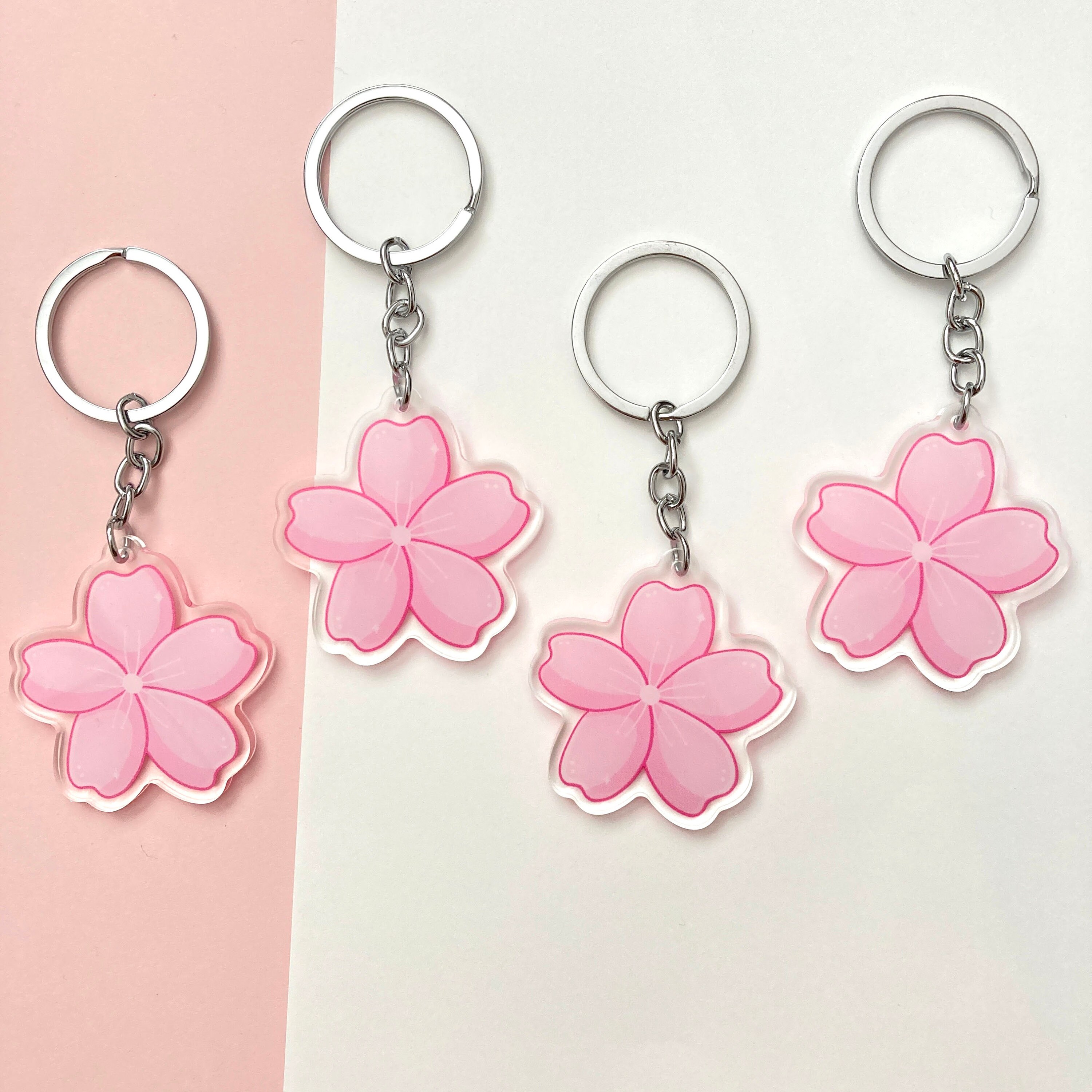 Sakura Cherry Blossom Cute Pink Acrylic Charm Keychain | Acrylic