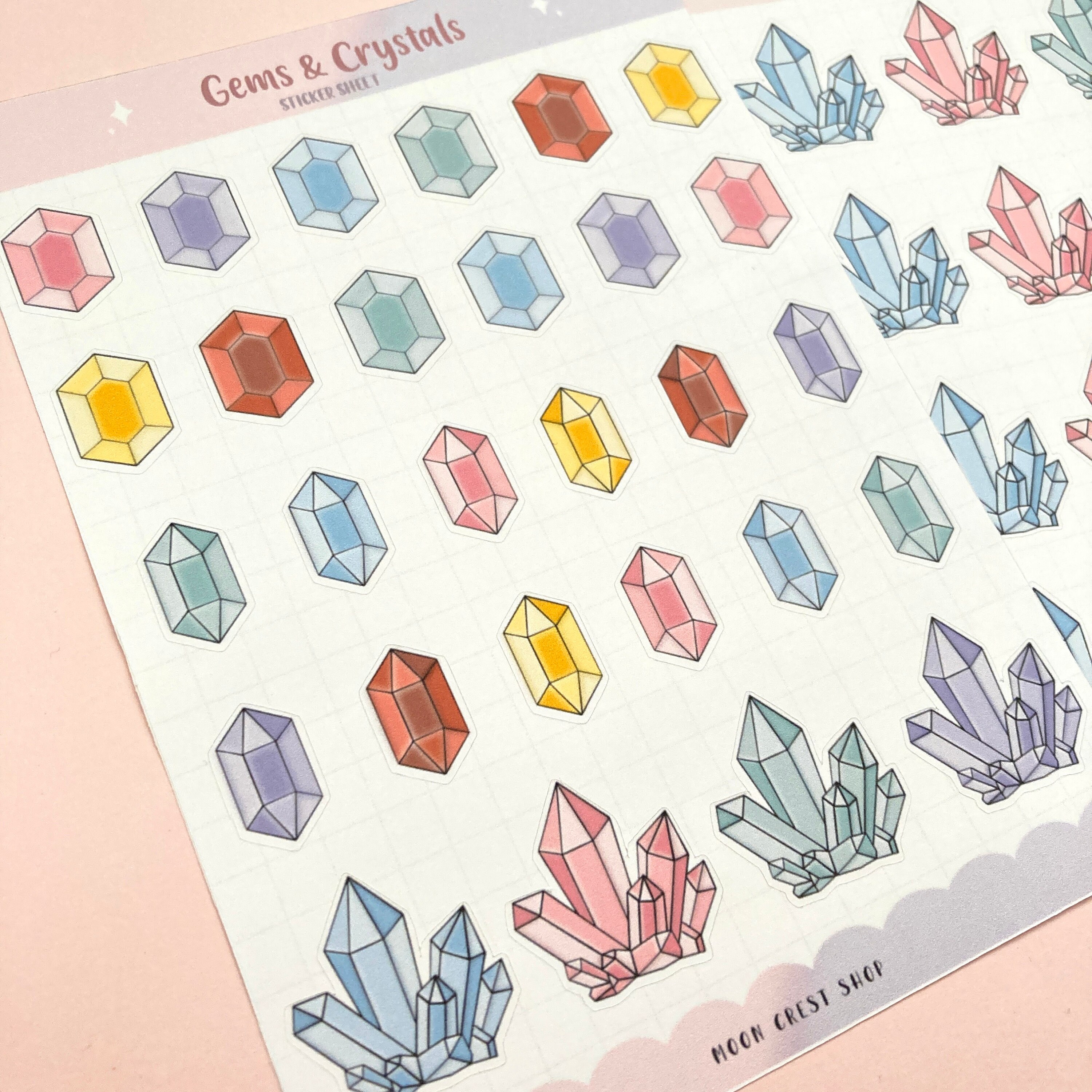 CRYSTAL BUNDLE - 2 Sticker Sheets + 4 Die Cut Stickers | Pastel Gems ...