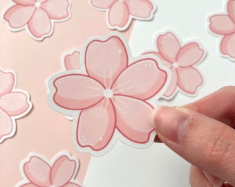 Sakura Cherry Blossom Vinyl Sticker | Cute Pink Waterproof Laminated Vinyl Die Cut Sticker, Japan, Flower, Laptop Sticker