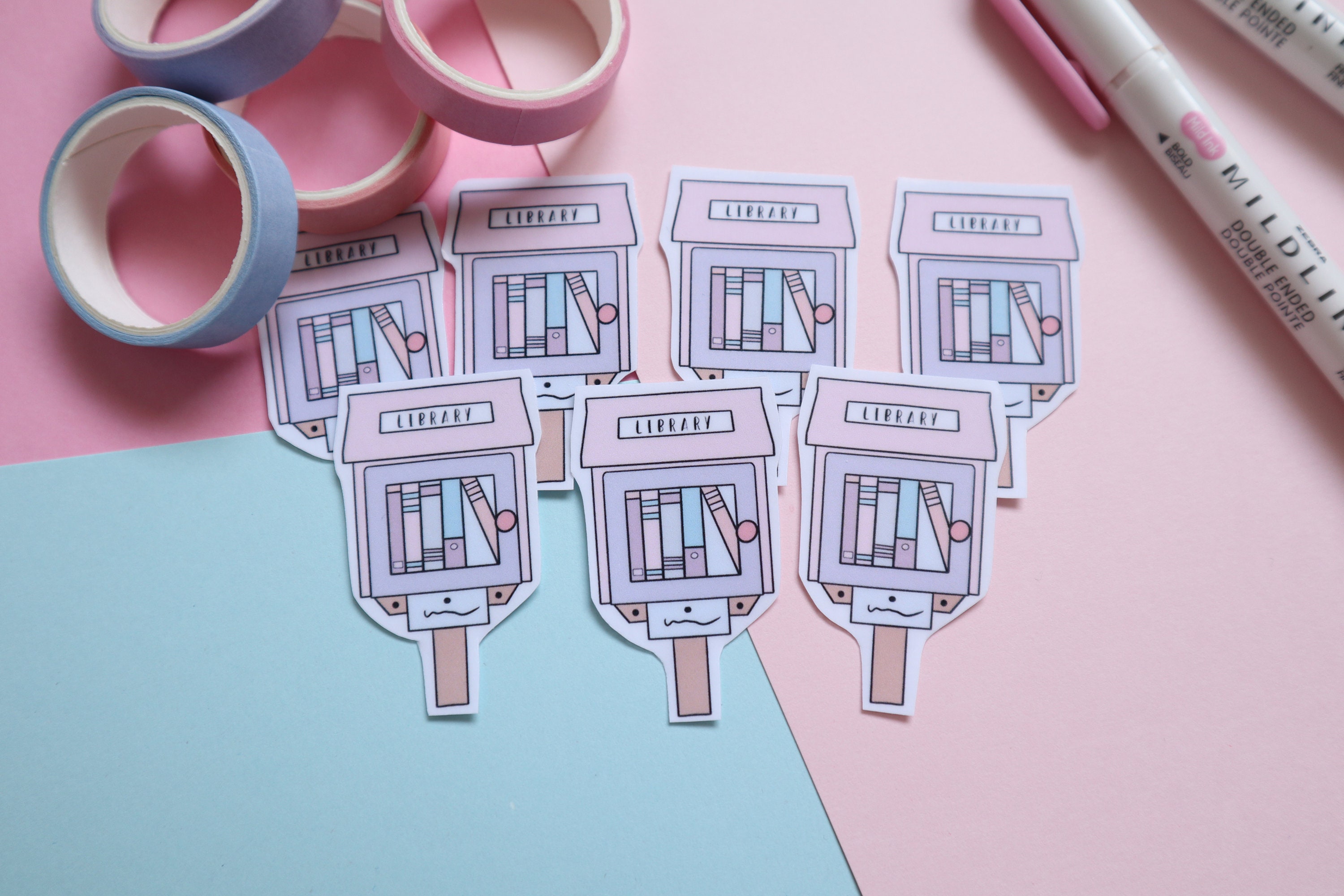 Sticker Mini Library Pastel Tiny Library Sticker | Waterproof Laminated Vinyl Die Cut ...