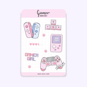 Söta estetiska klistermärken med Gamer-motiv | Rosa pastellfärgad Bullet Journal, Planner, Anteckningsbok, Scrapbook | Gaming, Gamer Girl