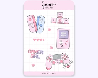 Gamer Cute Aesthetic Sticker Sheet |  Pink Pastel Bullet Journal, Planner, Notebook, Scrapbook | Gaming, Gamer Girl