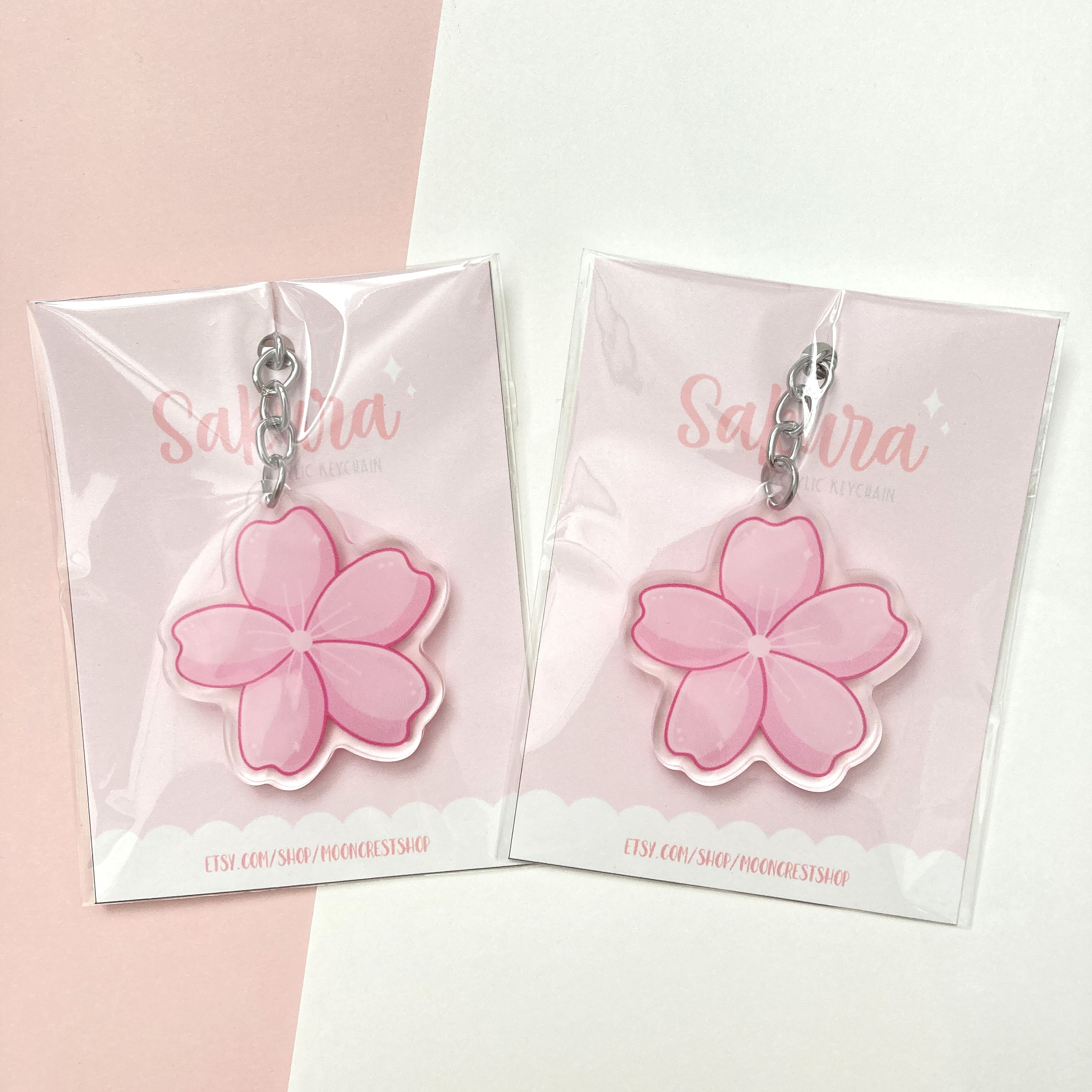 Sakura Cherry Blossom Cute Pink Acrylic Charm Keychain | Acrylic