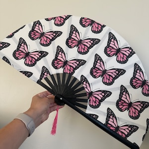 Pink Butterfly Fan / Large Fan / Rave Accessories / Hand Fan / Rave Hand Fan / EDM / Festival Rave Fan / Fans To Make Her Dance