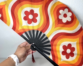 Sunset Daisy Fan / Großer Fächer / Rave Accessoires / Handfächer / Rave Handfächer / Klackender Fächer / EDM / Festival Rave Fächer / Fächer zum Tanzen
