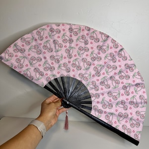 Disco Cherries Fan / Large Fan / Rave Accessories / Hand Fan / Rave Hand Fan / EDM / Festival Rave Fan / Fans To Make Her Dance