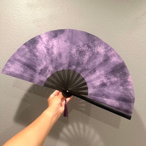Purple Tie Dye Fan / Large Fan / Rave Accessories / Hand Fan / Rave Hand Fan / EDM / Festival Rave Fan / Fans To Make Her Dance