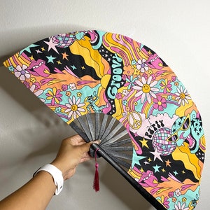 Groovy Disco Fan / Large Fan / Rave Accessories / Hand Fan / Rave Hand Fan / Clacking Fan / EDM / Festival Rave Fan / Rave Fan / Unique Fans