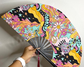 Groovy Disco Fan / Large Fan / Rave Accessory / Hand Fan / Clacking Fan / EDM / Festival Fan / Fans to Make Her Dance