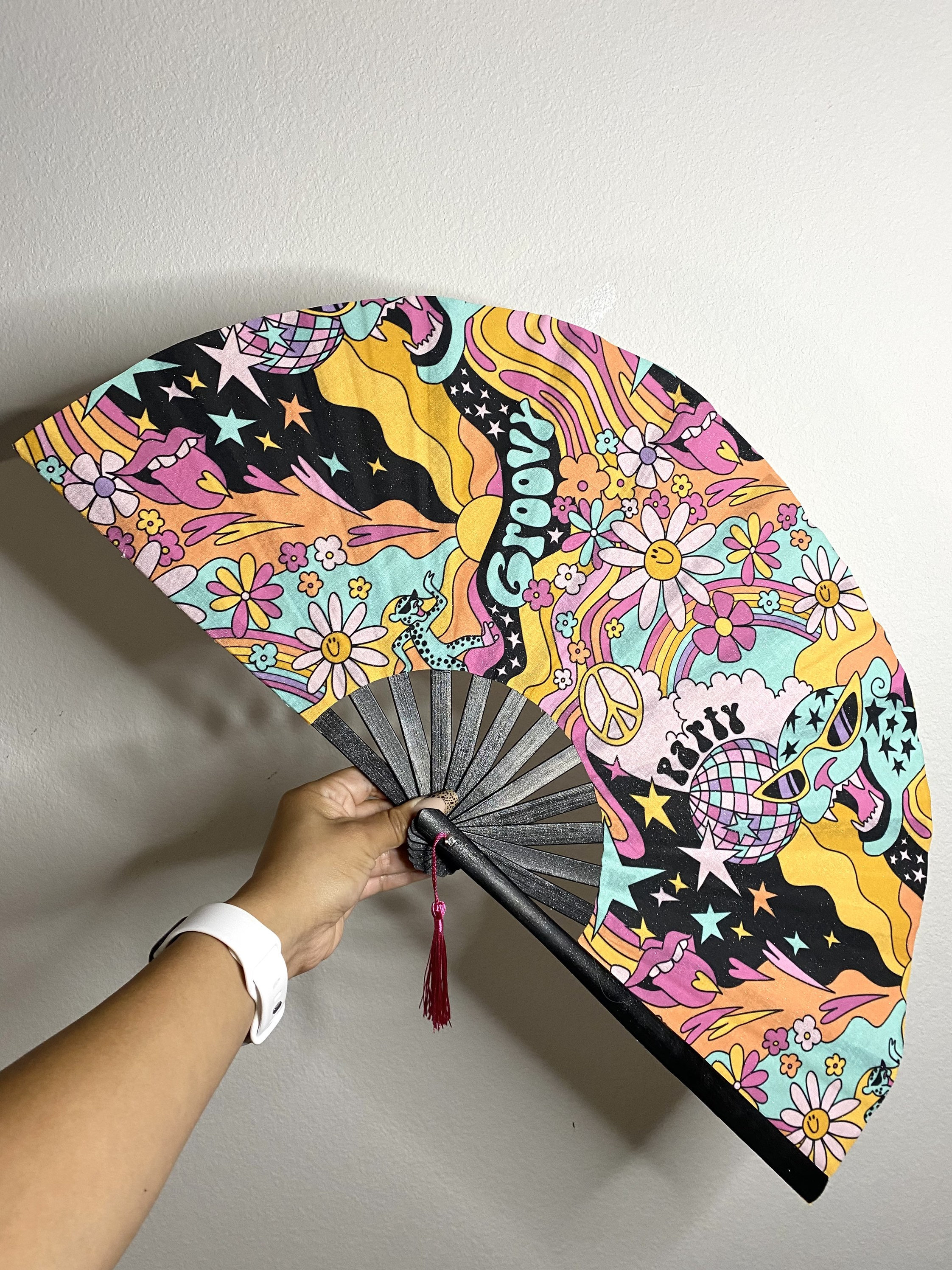 Groovy Disco Fan / Large Fan / Rave Accessories / Hand Fan / Rave Hand ...
