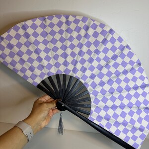 Lavender Checkered Fan / Large Fan / Rave Accessories / Hand Fan / Rave Hand Fan / EDM / Festival Rave Fan / Fans To Make Her Dance