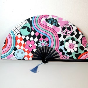 Dopamine Machine Fan Collab x Planet Disco / Large Fan / Rave Accessories / Hand Fan / Rave Hand Fan / EDM / Festival Rave Fan / Rave Fan /