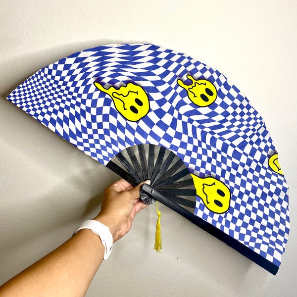 Trippy Blue Fan / Large Fan / Rave Accessory / Hand Fan / Clacking Fan / EDM / Festival Fan / Fans to Make Her Dance