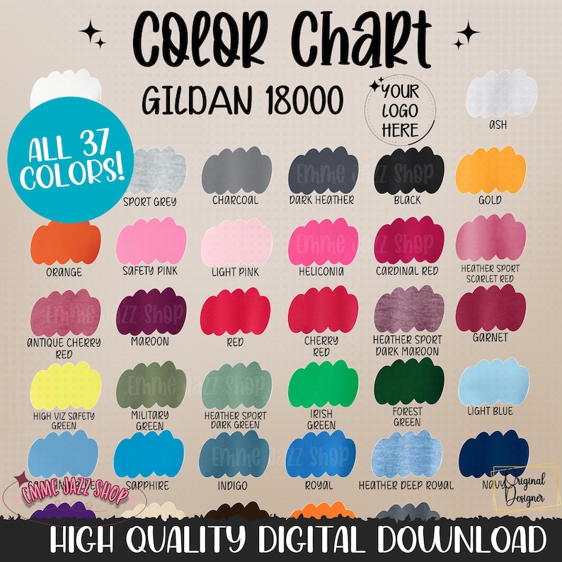 Gildan 18000 Color Chart PNG — Digital Download, 18000 Sweatshirt Color ...