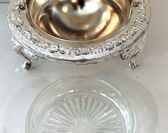 Silver Tone (Not Silver Plated) Roll Top Dome Server Glass Insert England