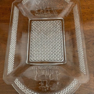 McKee EAPG Pressed Glass Bread/Sandwich Plate 13&quot; Deer in Pine 1886 Antique