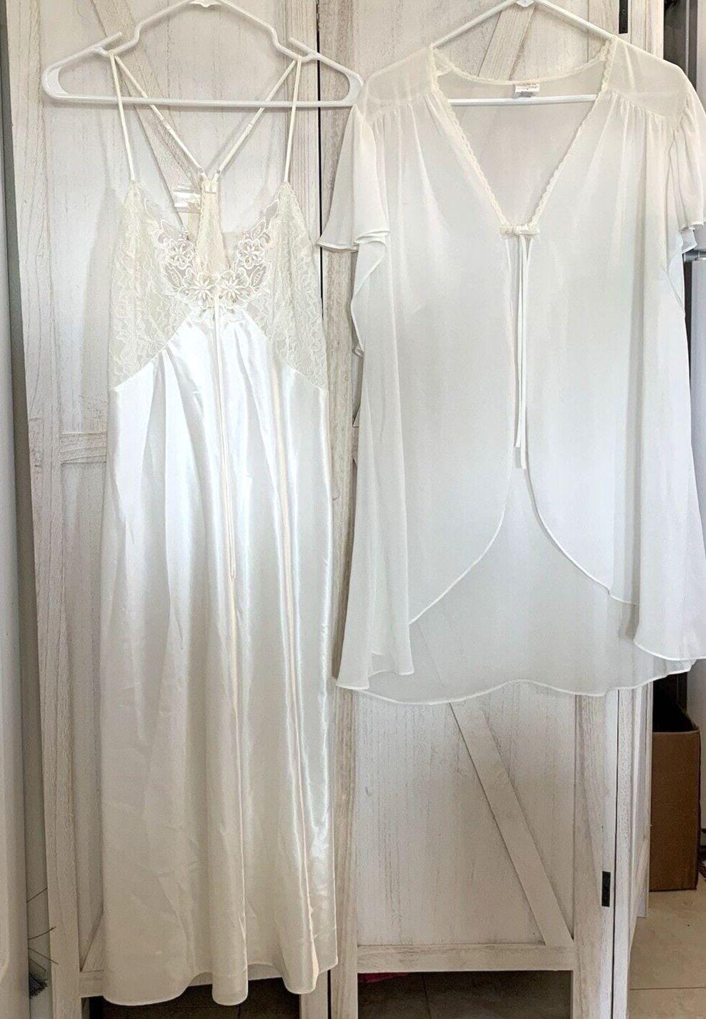 Avon Intimates 2pc Lingerie Maxi Slip Dress Lace Pearls Sheer Topper 1X ...