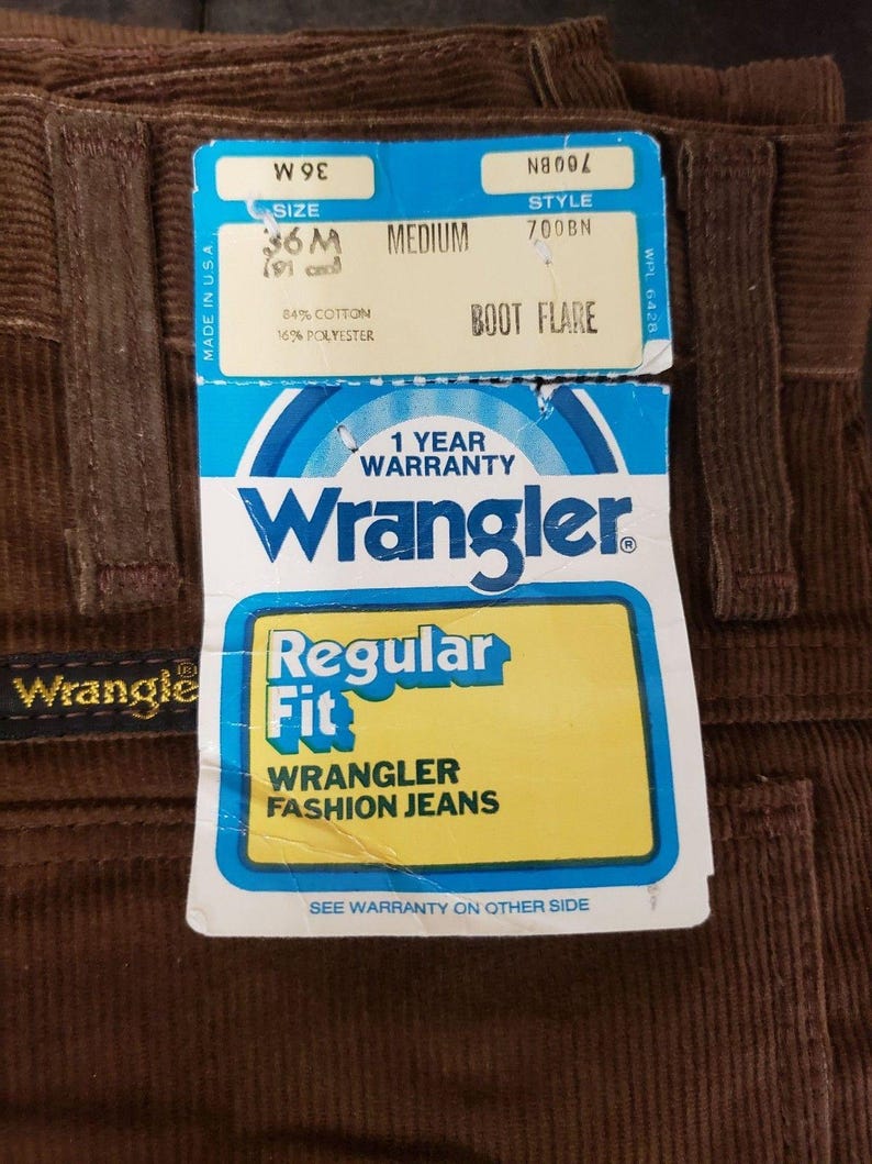 Wrangler Fashion Jeans Herren 36x33 Braun Cord Boot Flare New Old Stock w/Tag Bild 2