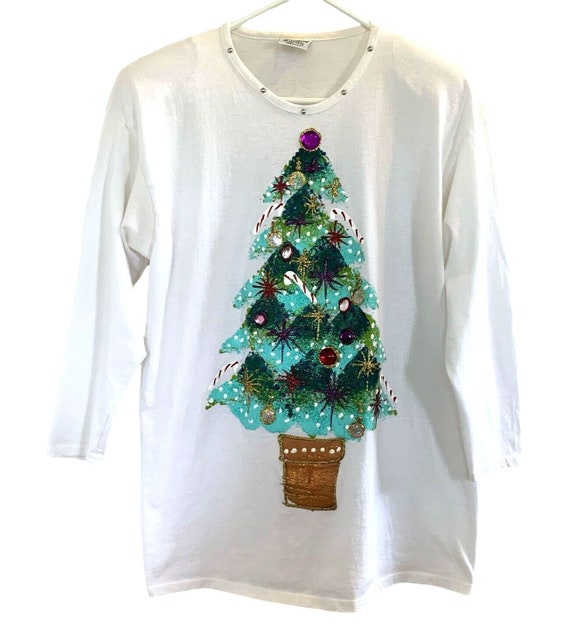 Vintage Focus Hand Painted Christmas Tree TShirt E