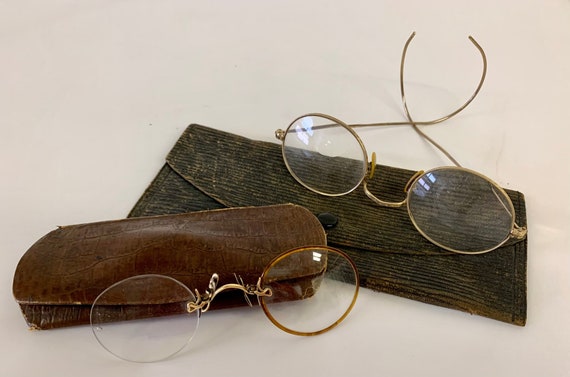 Lot of Two Antique Eyeglasses with Cases One Mark… - image 1