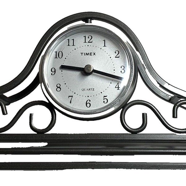 Timex Mantel/Desk Clock in Wrought Iron Scroll Frame 10.5"x5" Tested Working