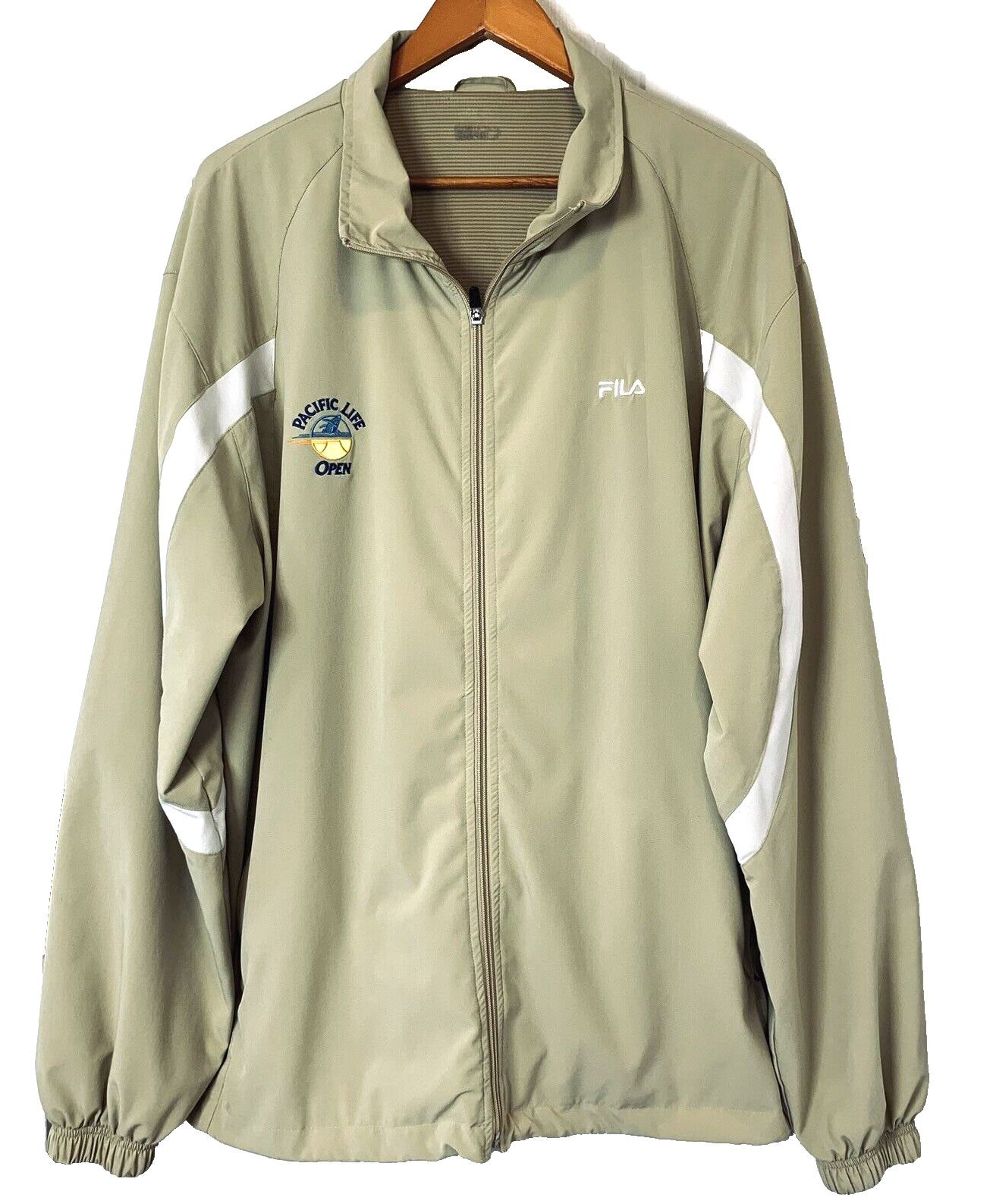 Fila Pacific Life Open Tennis Jacket Tan Embroidered White Logo