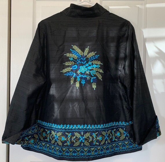 VTG Norm Thompson 100% Silk Jacket Embroidered Op… - image 2
