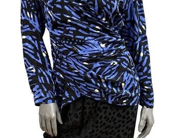 Silks by St. Gillian 2Pc Dress 100% Silk Size 8/10 Blue & Black VTG 80s Pads